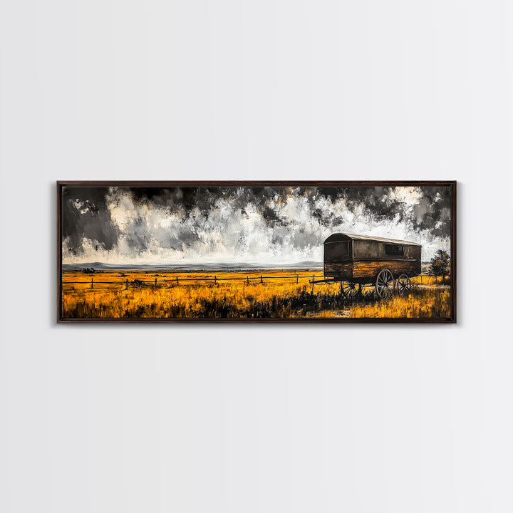 Covered Wagon, rustic art, farmhouse art, smoky mountain art, extra wide art, gift idea for him, above sofa art, Framed Canvas Print