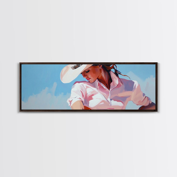 Cowgirl Art Print, Light Pink Wall Art, Southwest Wall Art, Canvas Print, Rustic Decor, Minimalist Art, Living Room Art