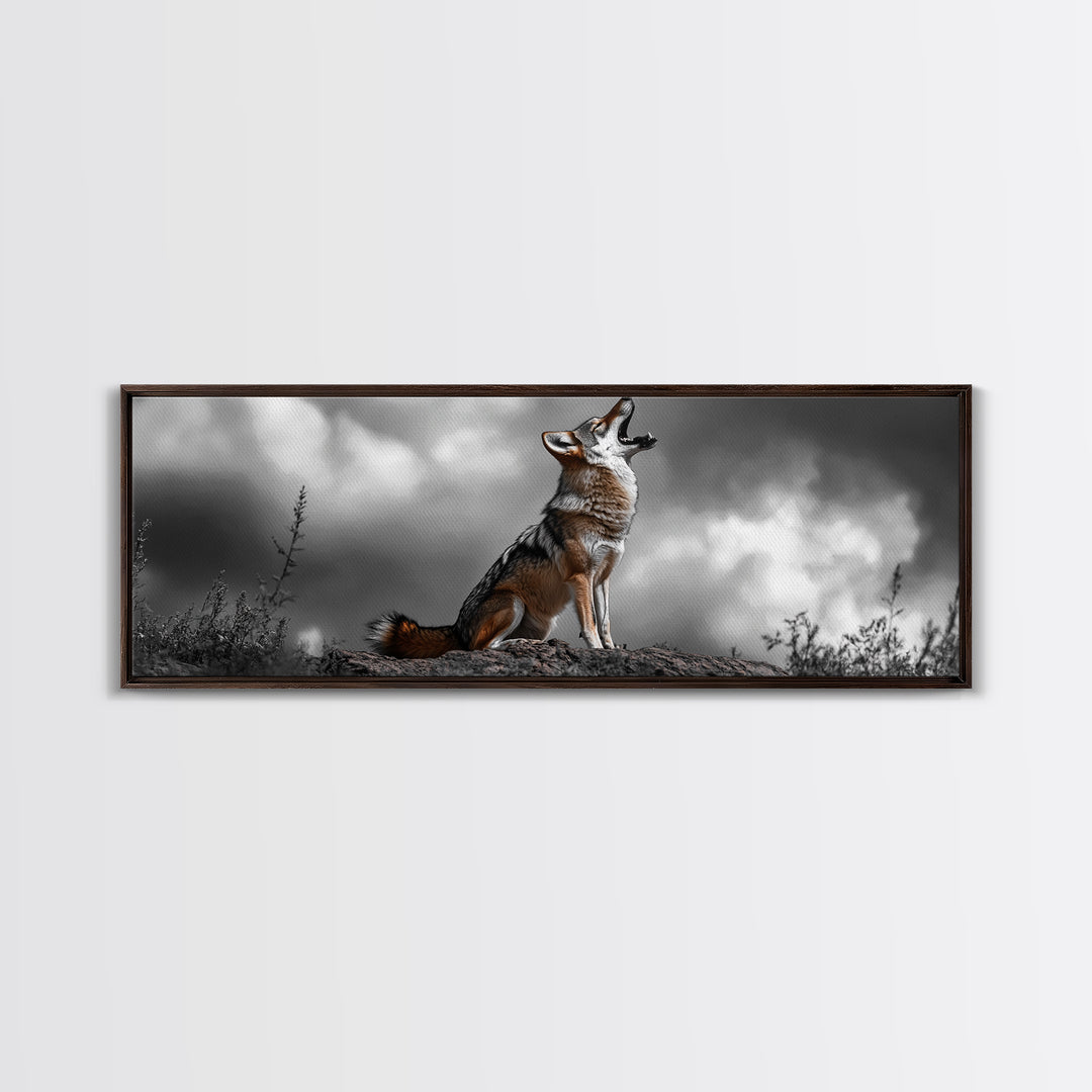 Howling Coyote, Wildlife Art, Nature Wall Art, Rustic Decor, Moody Art, Above Sofa Art, Horizontal Wall Art, Canvas Print