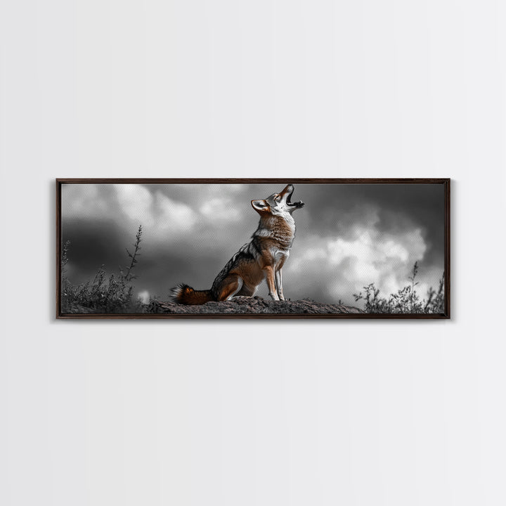 Howling Coyote, Wildlife Art, Nature Wall Art, Rustic Decor, Moody Art, Above Sofa Art, Horizontal Wall Art, Canvas Print