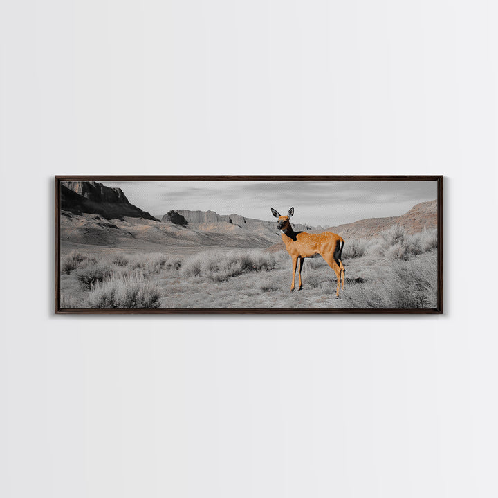 Desert Deer, Southwest Wall Art, Wildlife Painting, Rustic Wall Art, Nature Decor, Extra Wide Art, Horizontal Wall Art, Framed Canvas Print