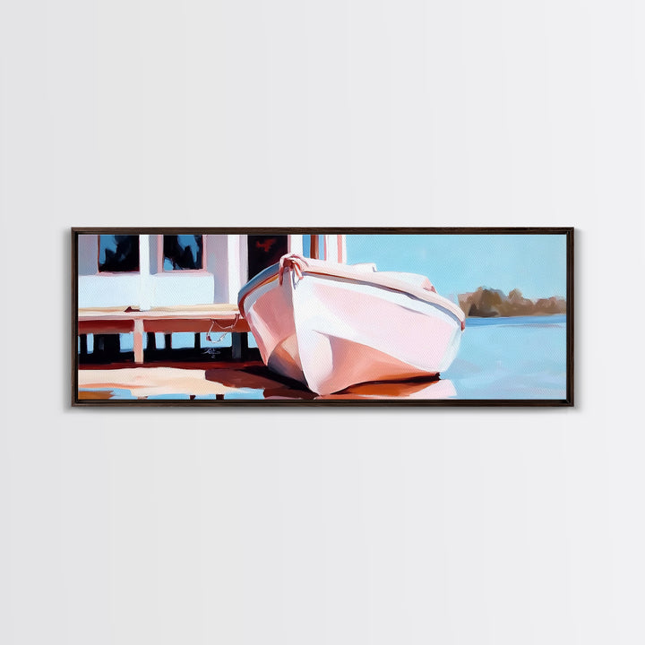 Nautical Wall Art, Framed Canvas Print, Coastal Decor, Boat Painting, Seascape Art, Extra Wide Art, Rustic Wall Art, Living Room Art, Gift Idea