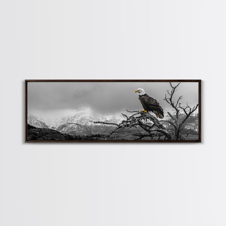 Bald Eagle, Mountain Painting, Wildlife Art, Nature Wall Art, Rustic Decor, Moody Art, Above Sofa Art, Extra Wide Art, Framed Canvas Print