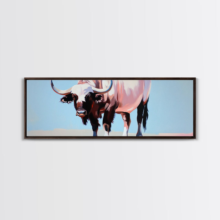 Bull art, black and white painting, rustic decor, western art, cowboy painting, above couch art, minimalist art, canvas print