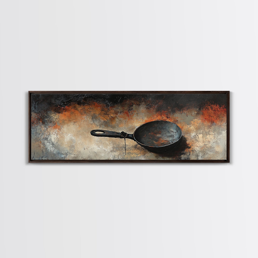 Cast Iron Skillet, rustic art, food review kitchen art, moody art, farmhouse art, extra wide art, framed canvas print, wall decor