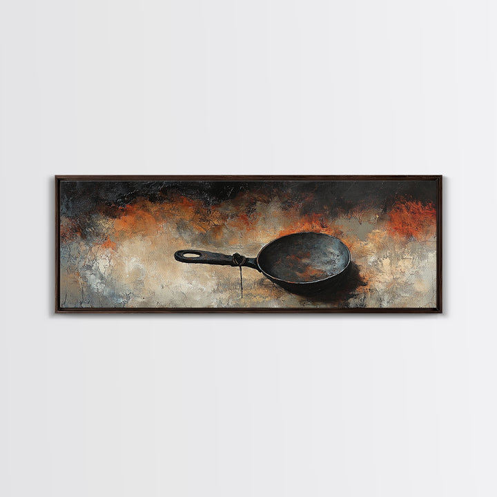 Cast Iron Skillet, rustic art, food review kitchen art, moody art, farmhouse art, extra wide art, framed canvas print, wall decor