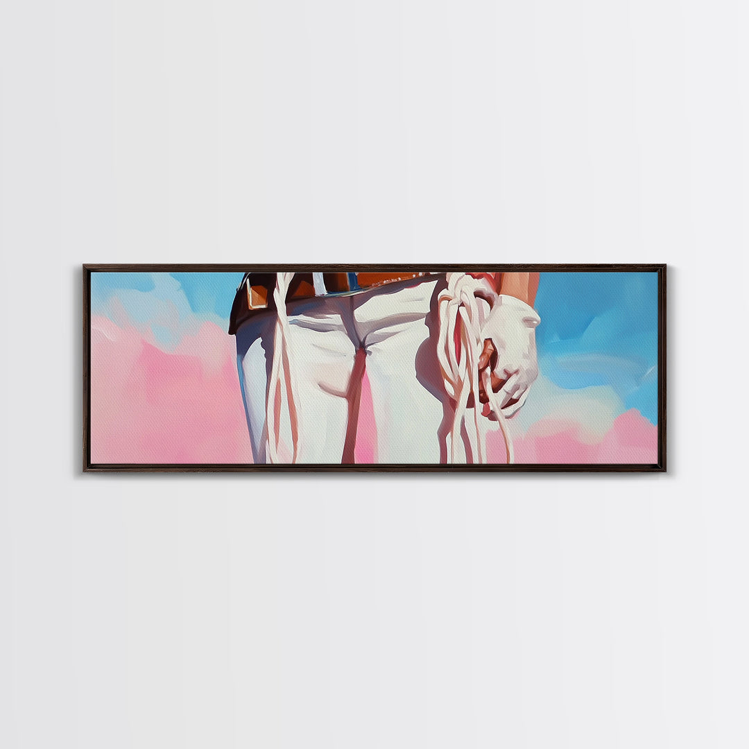 Cowgirl Holding Rope, black cowgirl painting, pink orange wall art, rustic wall art, western decor, framed canvas print, wall decor