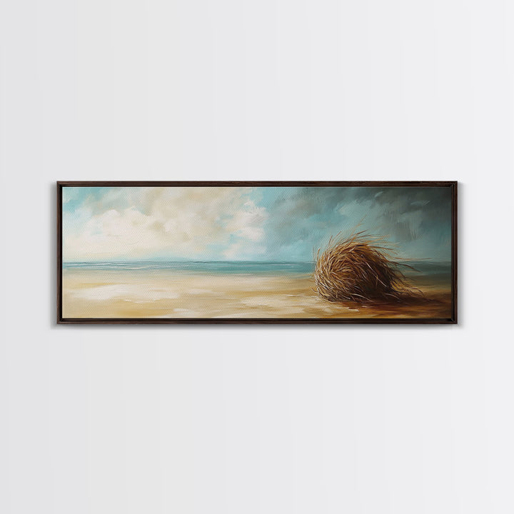 Beach Tumbleweed Art, Coastal Landscape, Seascape Painting, Nautical Wall Art, Wabi Sabi Art, Framed Canvas Print, Rustic Decor