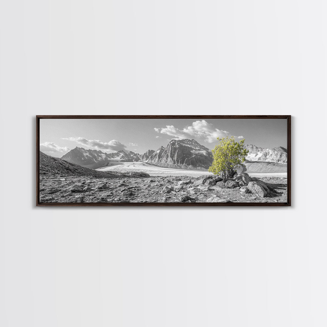 Mountain scene, mountain painting, landscape painting, wabi sabi art, nature art, minimalist art, framed canvas print, extra wide art