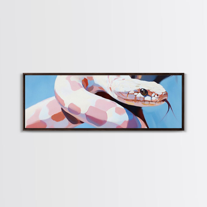 Albino Snake, reptile art, animal wall art, wildlife painting, moody wall art, extra wide art, rustic decor, framed canvas print