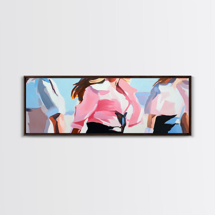 Cowgirl Trio, western art, black cowgirl painting, pink abstract art, extra wide art, light pink wall art, framed canvas print