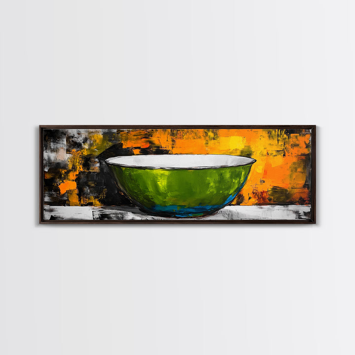 Abstract Bowl, food review kitchen art, wabi sabi art, green wall art, rustic wall art, modern decor, Framed Canvas Print, therapy art