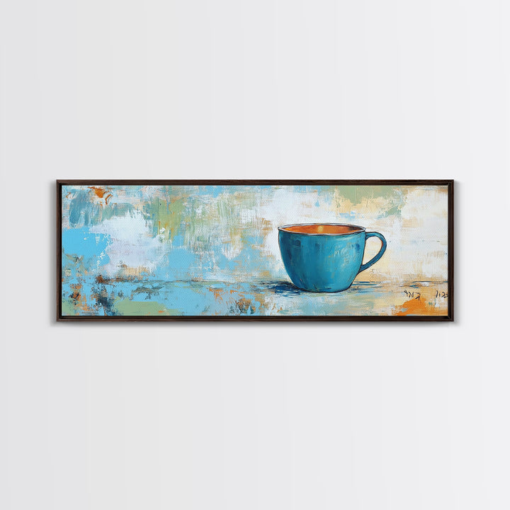 Blue Cup, coffee wall art, kitchen decor, rustic wall art, teal wall art, farmhouse art, Canvas Print, gift idea for her
