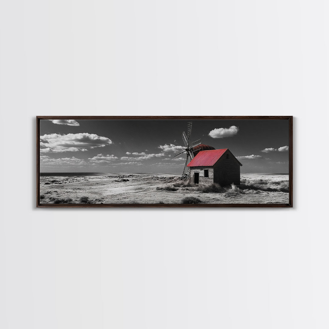 Windmill, Rustic Art, Southwest Wall Art, Farmhouse Art, Extra Wide Art, Wabi Sabi Art, Framed Canvas Print, Minimalist Art