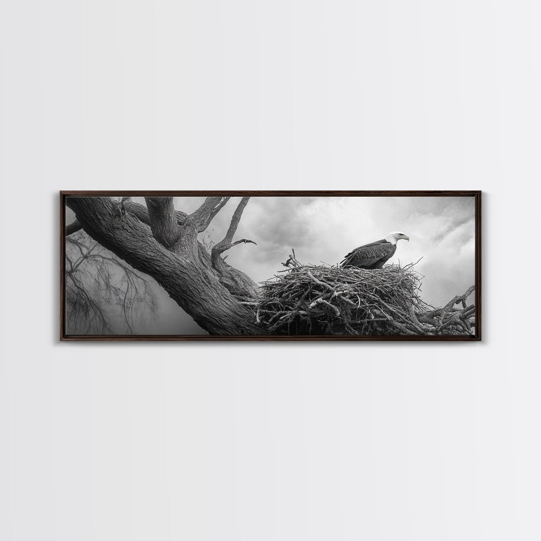 Bald Eagle Nest, Wildlife Art, Nature Photography, Moody Art, Rustic Decor, Horizontal Wall Art, Framed Canvas Print, Bedroom Art