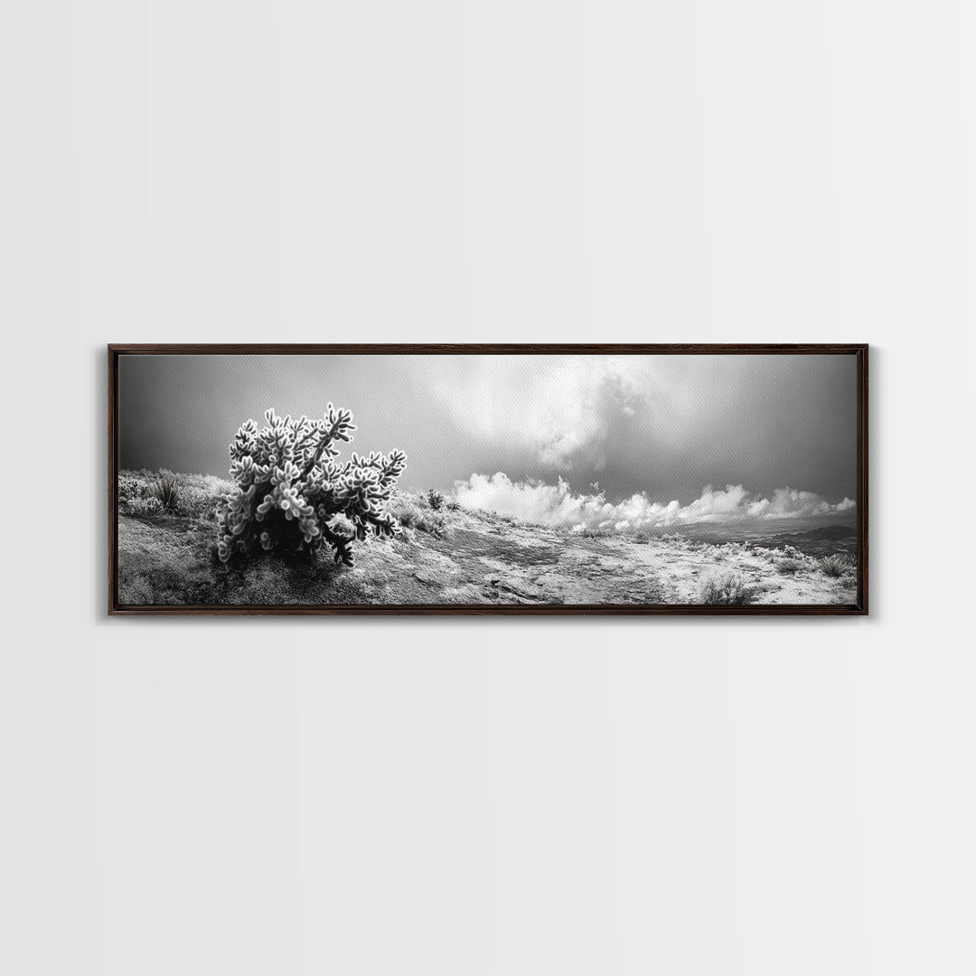 Desert Cactus, Southwest Wall Art, Canvas Print, Joshua Tree Art, Rustic Decor, Extra Wide Art, Moody Black And White Art, Above Sofa Art
