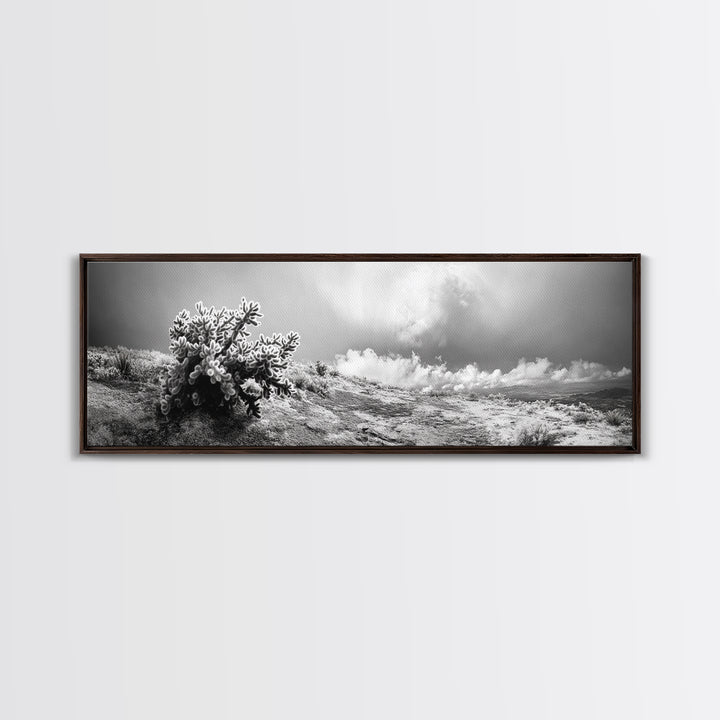 Desert Cactus, Southwest Wall Art, Canvas Print, Joshua Tree Art, Rustic Decor, Extra Wide Art, Moody Black And White Art, Above Sofa Art