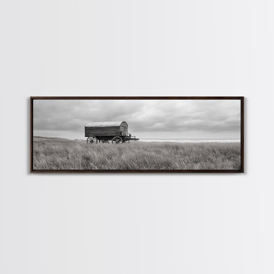 Coastal Wagon, Wabi Sabi Art, Canvas Print, Coastal Landscape Art, Rustic Wall Art, Extra Wide Art, Moody Art, Above Couch Art