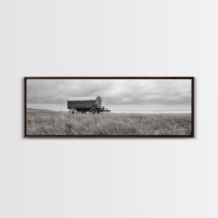 Coastal Wagon, Wabi Sabi Art, Canvas Print, Coastal Landscape Art, Rustic Wall Art, Extra Wide Art, Moody Art, Above Couch Art