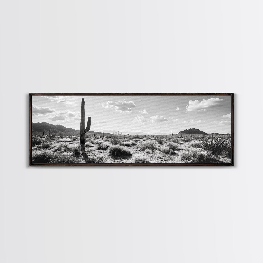 Desert Cactus, Joshua tree art, southwest wall art, extra wide art, wabi sabi art, rustic wall art, framed canvas print, panoramic art