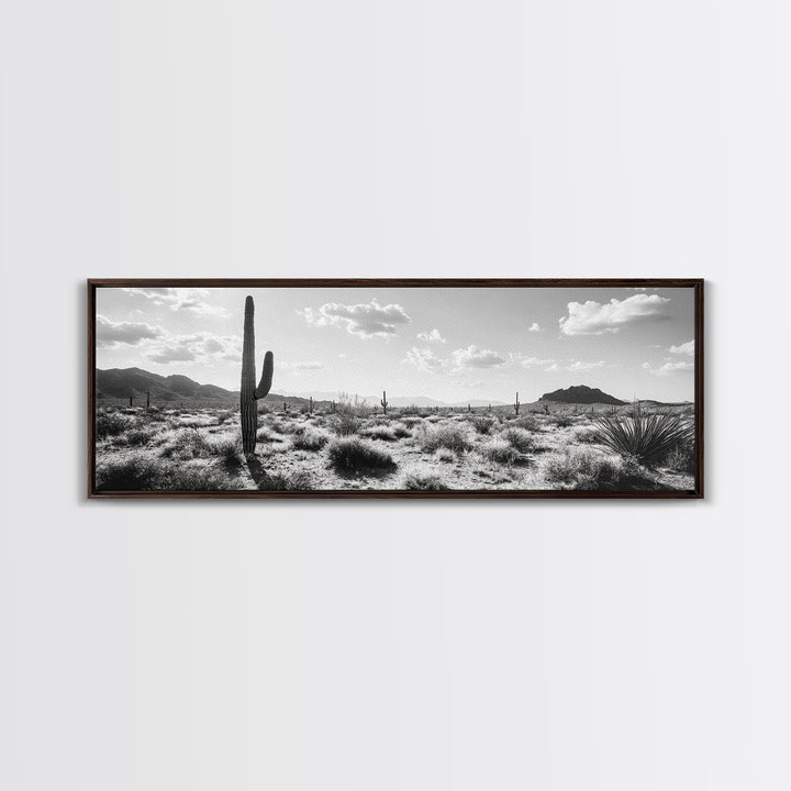 Desert Cactus, Joshua tree art, southwest wall art, extra wide art, wabi sabi art, rustic wall art, framed canvas print, panoramic art