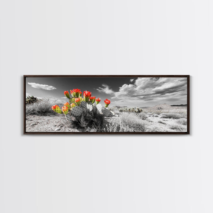 Cactus Blooms, Desert Art, Southwest Wall Art, Botanical Prints, Wildflower Painting, Extra Wide Art, Framed Canvas Print