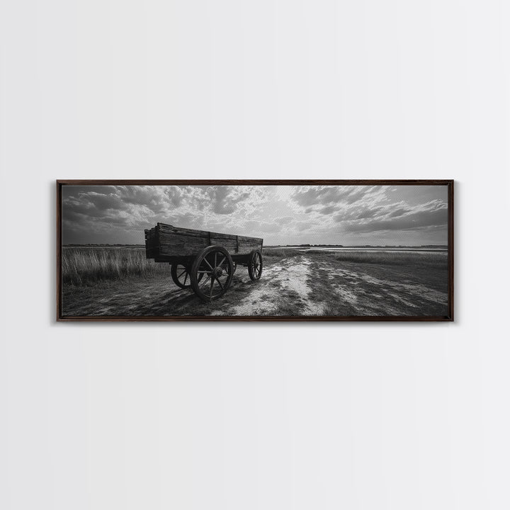 Wagon at Sunset, rustic art, farmhouse art, vintage horse art, tall narrow art, antique farm painting, framed canvas print