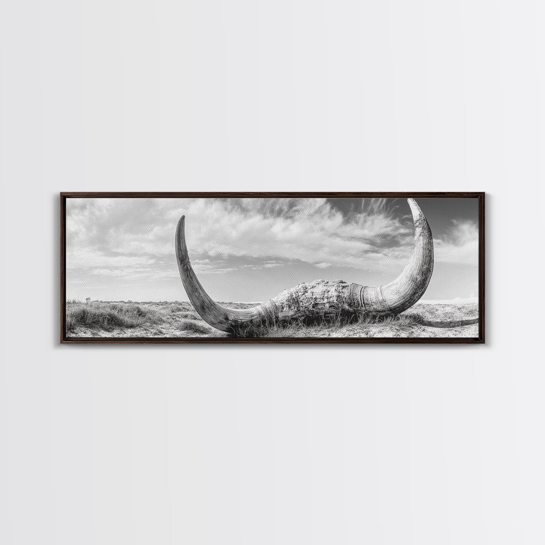 Bull Horns, bull and bear art, rustic art, dark romance painting, wabi sabi wall art, minimalist art, framed canvas print