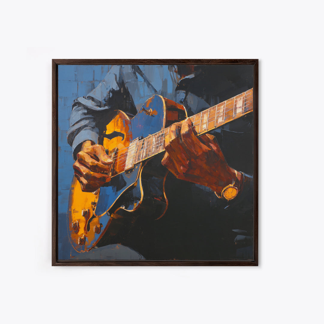 Musician Hands on Guitar Strings Framed Canvas Print, Recording Studio Art, Kids Room Art, Studio Decor, Fine Art, Analog, RSA-1x1-39
