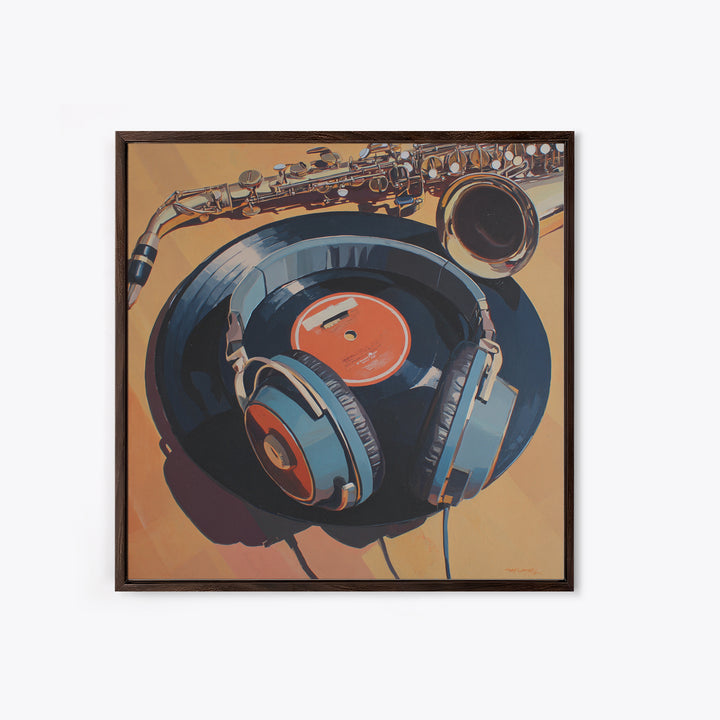 Headphones Resting on a Vinyl Record Canvas Print, Recording Studio Art, Headphones Poster, Studio Decor, Fine Art, Analog, RSA-1x1-5
