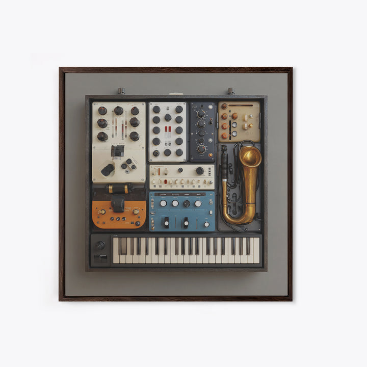 Analog Synthesizer Knobs and Cables Framed Canvas Print, Recording Studio Art, Downloadable Print, Studio Decor, Oil Painting, RSA-1x1-61
