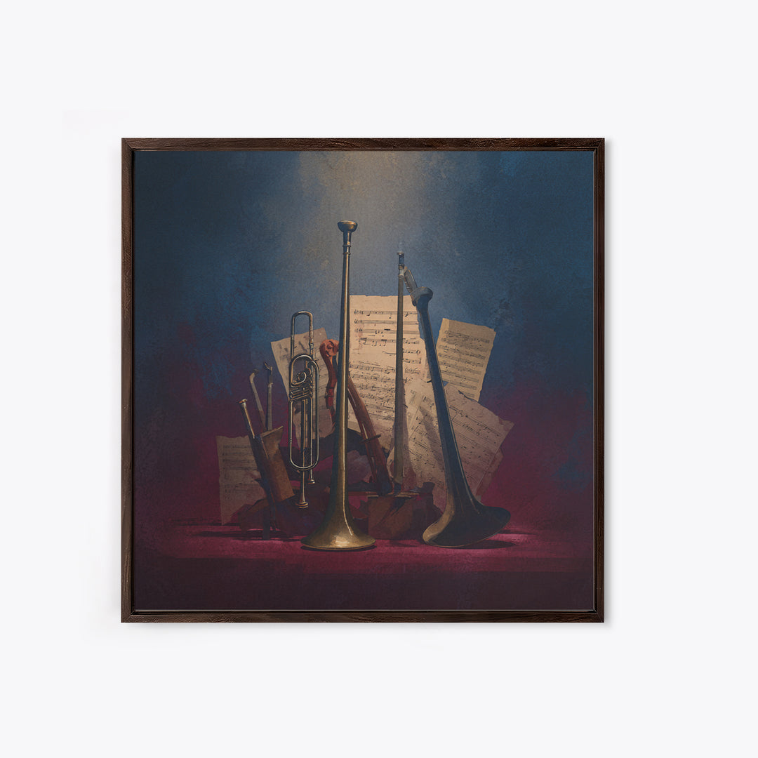 Conductor Baton and Sheet Shapes Without Text Framed Canvas Print, Recording Studio Art, Music Decor, Studio Decor, Analog, RSA-1x1-66