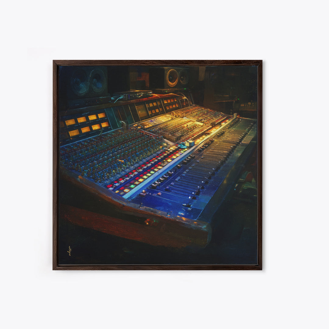 Mixing Console Faders Framed Canvas Print, Recording Studio Art, Rock Music Art, Studio Decor, Fine Art, Analog, Art Print, RSA-1x1-78