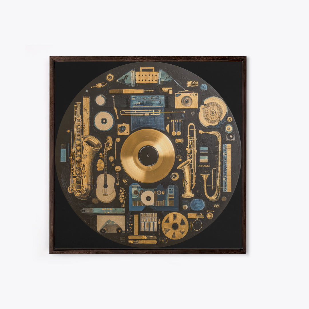 Gold Record Circular Composition Canvas Print, Recording Studio Art, Music Print, Studio Decor, Fine Art, Analog, RSA-1x1-95