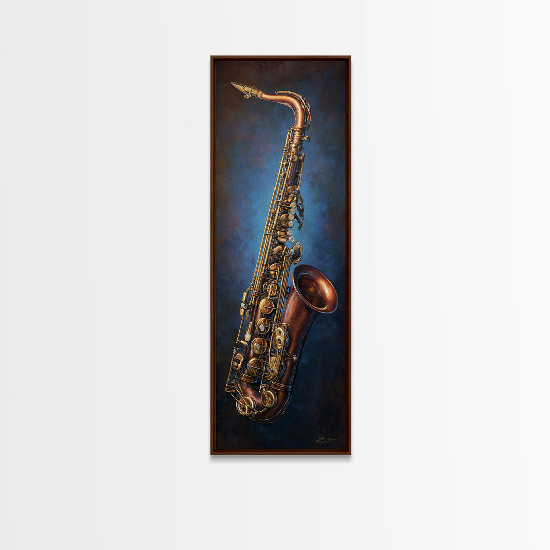 Brass Saxophone on Dark Velvet Canvas Print, Recording Studio Art, Music Poster, Studio Decor, Analog, Headphones Poster, RSA-1x3-100