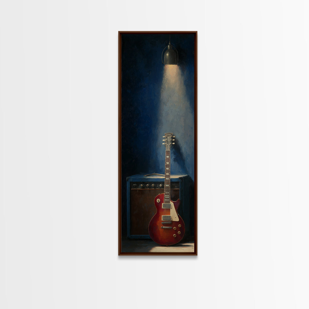 Electric Guitar Beside a Studio Amp Framed Canvas Print, Recording Studio Art, Wall Decor, Studio Decor, Fine Art, Analog, RSA-1x3-64