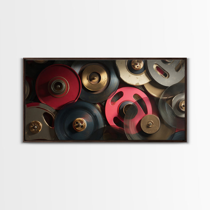 Tape Reels Spinning Through Smoky Light Canvas Print, Recording Studio Art, Music Posters, Studio Decor, Fine Art, Analog, RSA-2x1-63