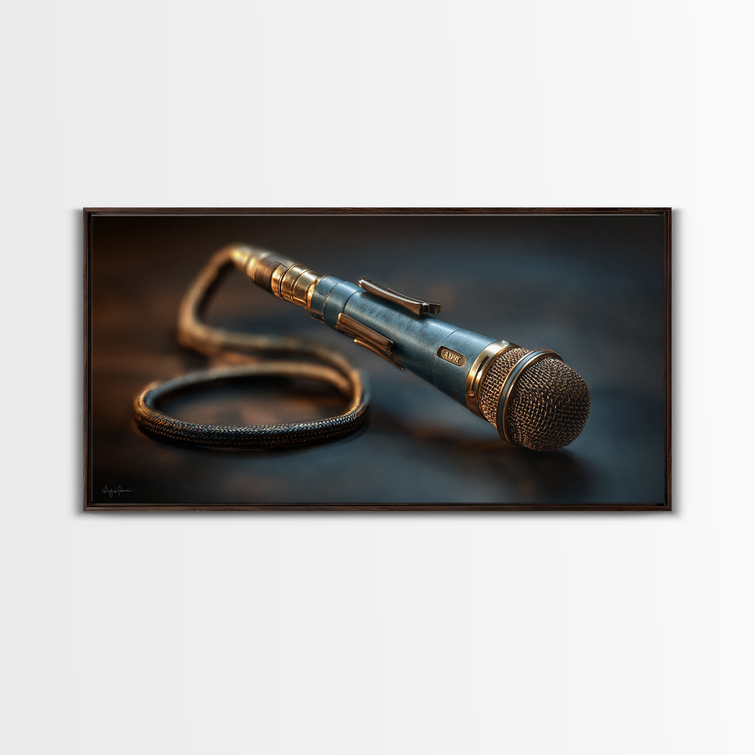 Microphone Cable Forming Elegant Line Art Framed Canvas Print, Recording Studio Art, Minimalist Decor, Studio Decor, Analog, RSA-2x1-65