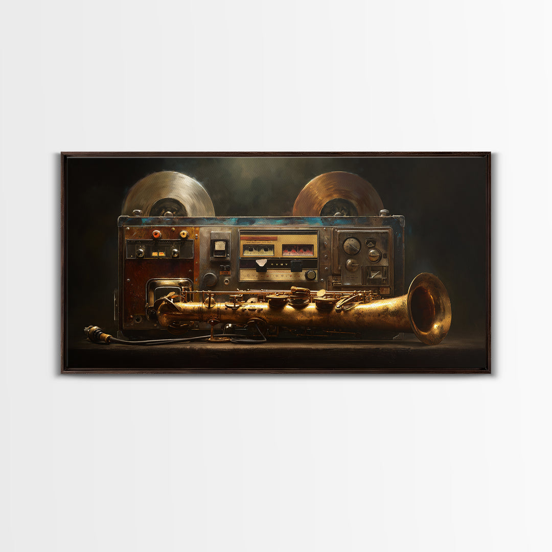 Tape Reels Spinning Through Smoky Light Framed Canvas Print, Recording Studio Art, Music Decor, Studio Decor, Fine Art, Analog, RSA-2x1-87