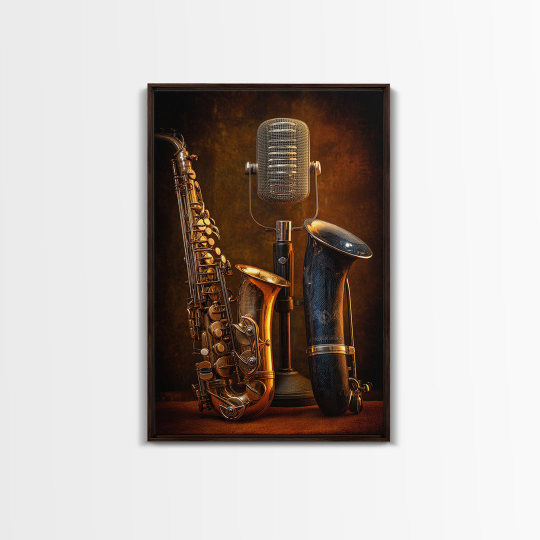 Jazz Trumpet and Microphone Still Life Canvas Print, Recording Studio Art, Youtube Studio Decor, Studio Decor, Fine Art, Analog, RSA-2x3-15