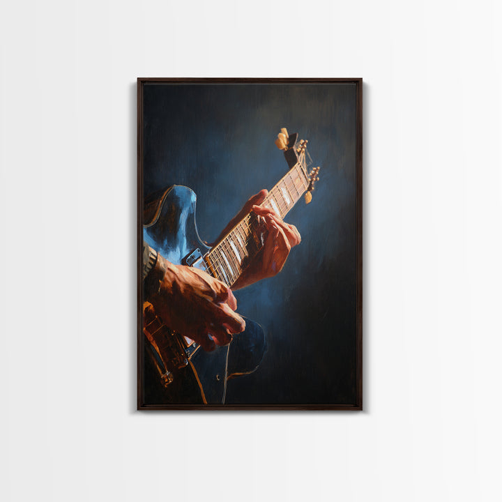 Musician Hands on Guitar Strings Framed Canvas Print, Recording Studio Art, Modern Decor, Studio Decor, Abstract Art, Analog, RSA-2x3-47