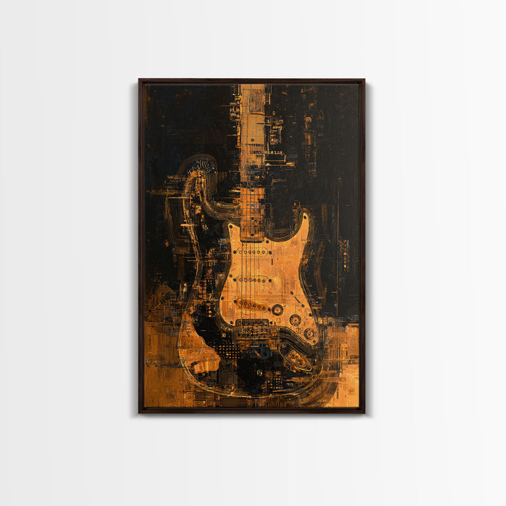 Soundwave Abstract with Black and Gold Lines Framed Canvas Print, Recording Studio Art, Boho Decor, Studio Decor, Abstract Art, RSA-2x3-59