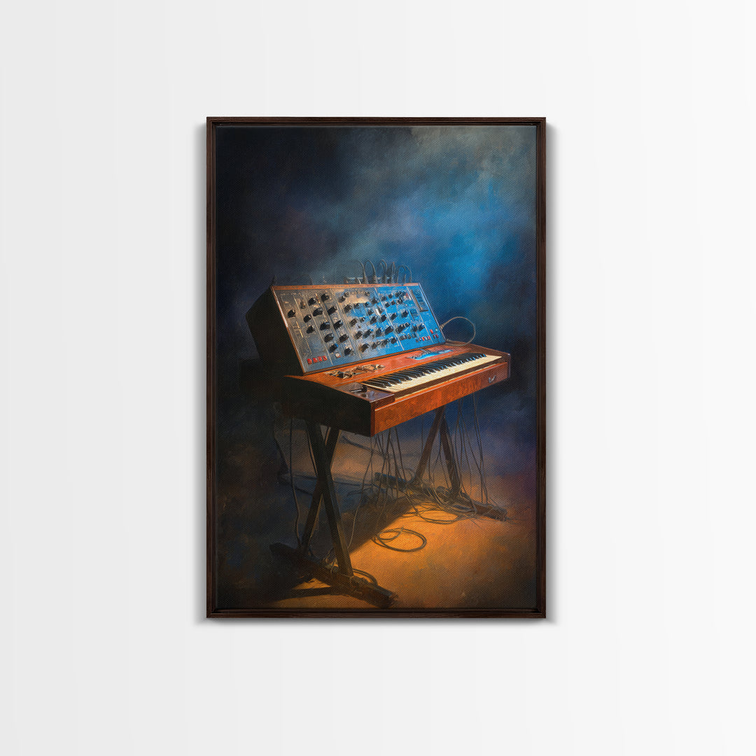 Analog Synthesizer Knobs and Cables Framed Canvas Print, Recording Studio Art, Mid Century Modern, Studio Decor, Analog, RSA-2x3-69