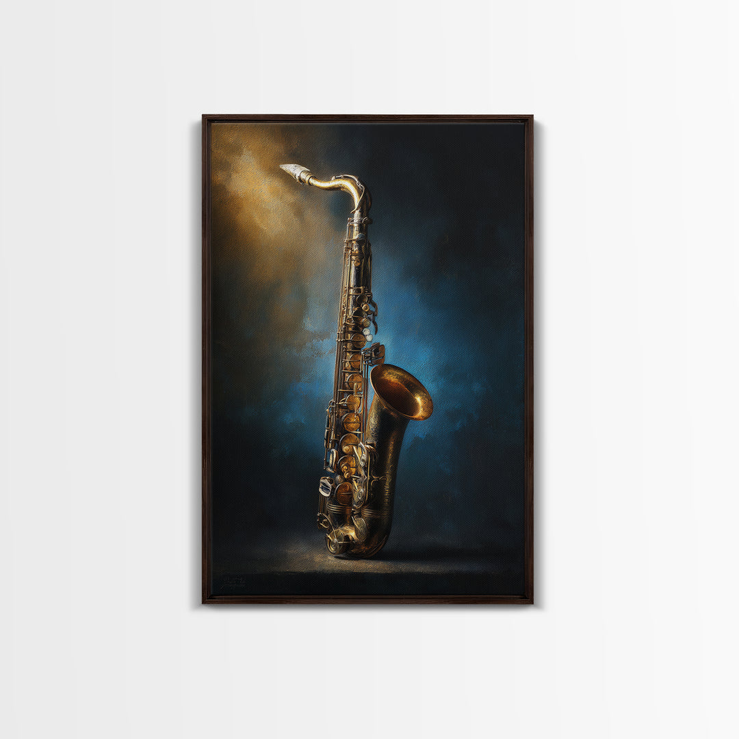 Brass Saxophone on Dark Velvet Canvas Print, Recording Studio Art, Neutral Decor, Studio Decor, Oil Painting, Analog, RSA-2x3-72