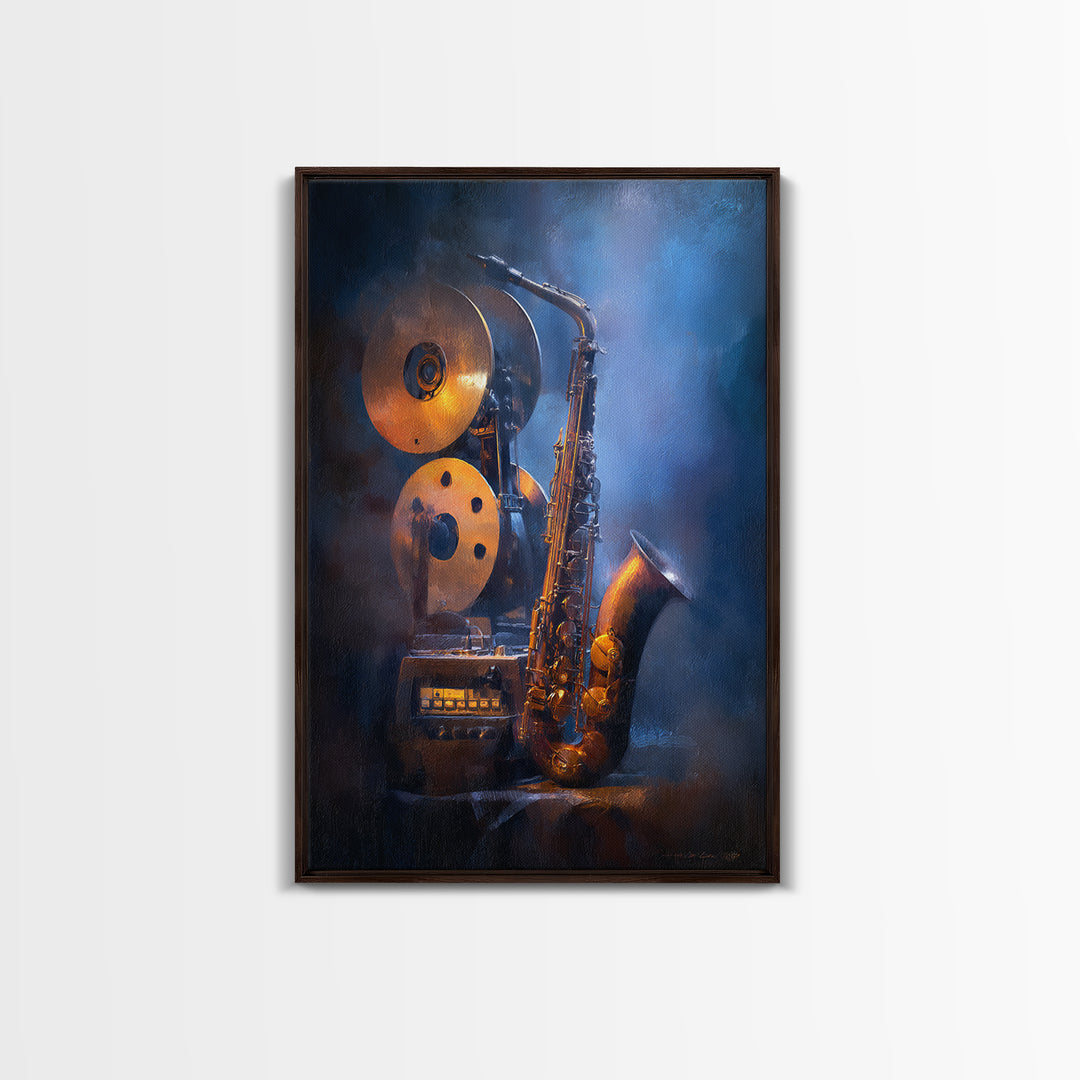 Tape Reels Spinning Through Smoky Light Framed Canvas Print, Recording Studio Art, Room Decor, Studio Decor, Fine Art, Analog, RSA-2x3-75