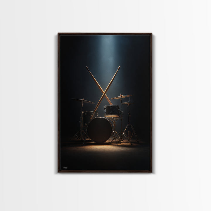 Drumsticks Crossed over Snare Drum Framed Canvas Print, Recording Studio Art, Wall Decor, Studio Decor, Fine Art, Analog, RSA-2x3-90