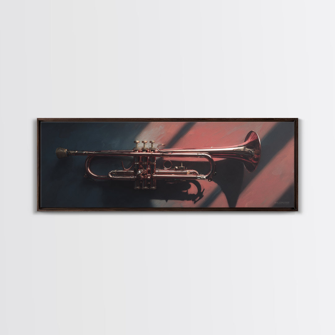 Jazz Trumpet and Microphone Still Life Canvas Print, Recording Studio Art, Home Decor, Studio Decor, Oil Painting, Analog, RSA-3x1-95