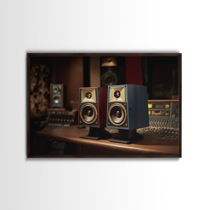 Studio Monitor Speakers as Bold Geometric Forms Framed Canvas Print, Recording Studio Art, Music Studio, Studio Decor, Analog, RSA-3x2-64