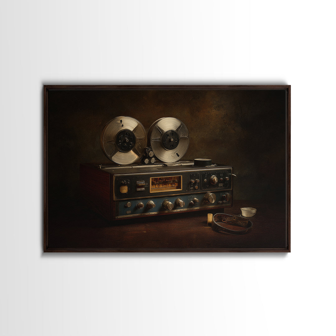 Reel to Reel Tape Machine Framed Canvas Print, Recording Studio Art, Kids Room Art, Studio Decor, Analog, Guitar Wall Art, RSA-3x2-78