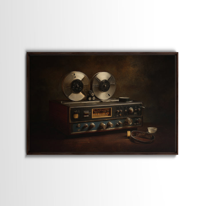Reel to Reel Tape Machine Framed Canvas Print, Recording Studio Art, Kids Room Art, Studio Decor, Analog, Guitar Wall Art, RSA-3x2-78